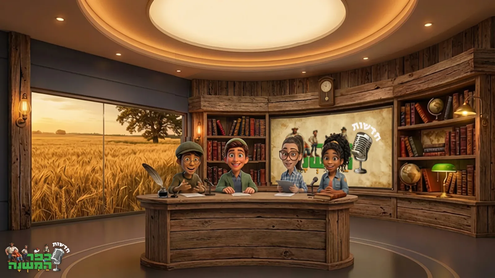אולפן 'חדשות כפר המשנה' — צוות המהדורה סביב השולחן